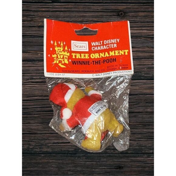 NIP Vintage Sears Disney Winnie the Pooh w/Stocking Flocked Christmas Ornament - Picture 2 of 2